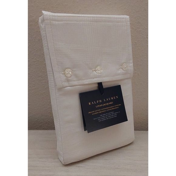 Ralph Lauren LOVAN JACQUARD 100% Organic Cotton Two King Pillowcases  PARCHMENT - Picture 2 of 8